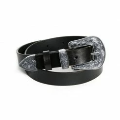 Best deal 🔥 Black Leather Belt With One Silver Ornament Buckle By Aggi 👏